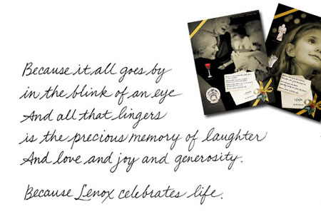Handwritten gift cards for Lenox with photographs of people receiving gifts