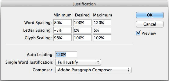 justification settings