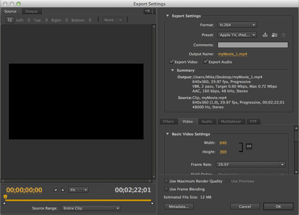 Media Encoder Export Settings Media Encoder Export Settings