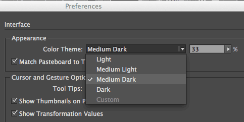 InDesign CC Appearance Preferences InDesign CC Appearance Preferences