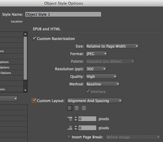 InDesign CC Object Style Export Options InDesign CC Object Style Export Options