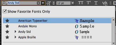 InDesign CC Font Menu Favorites