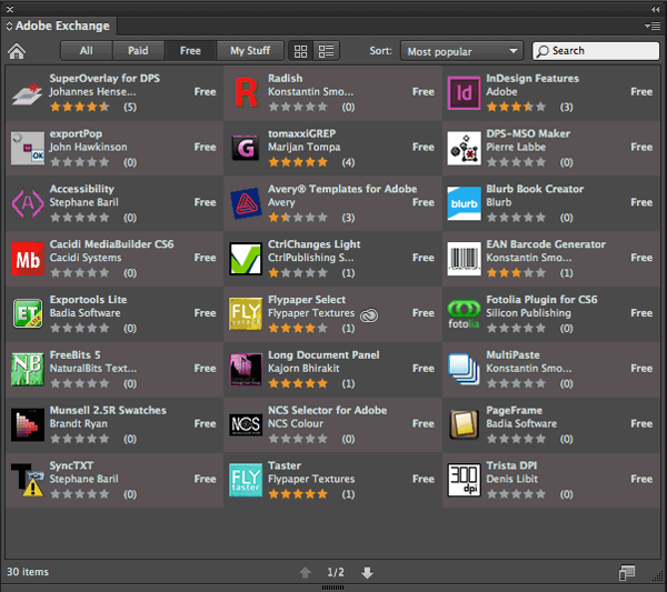 InDesign CC Adobe Exchange Panel InDesign CC Adobe Exchange Panel