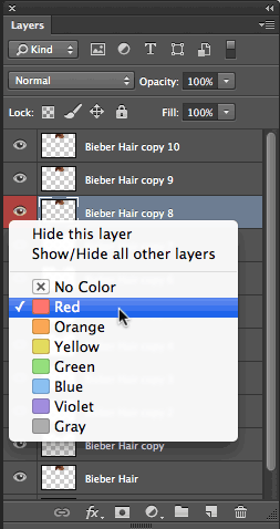 color coding Photoshop layers