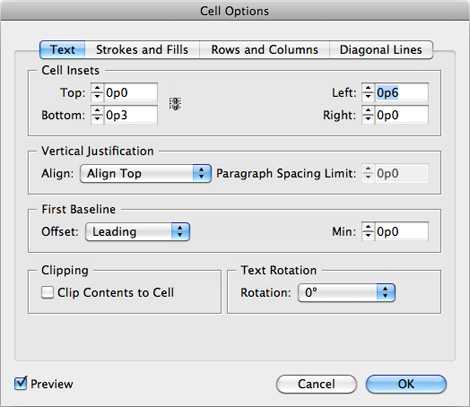 InDesign Cell Options