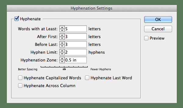 hyphenation settings hyphenation settings