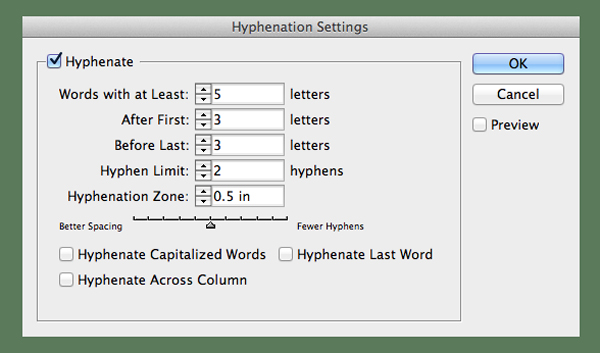 hyphenation settings