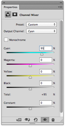 Choose Channel Mixer from the Adjustment layer drop down list. Choose Channel Mixer from the Adjustment layer drop down list.