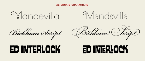 Alternate characters in OpenType fonts