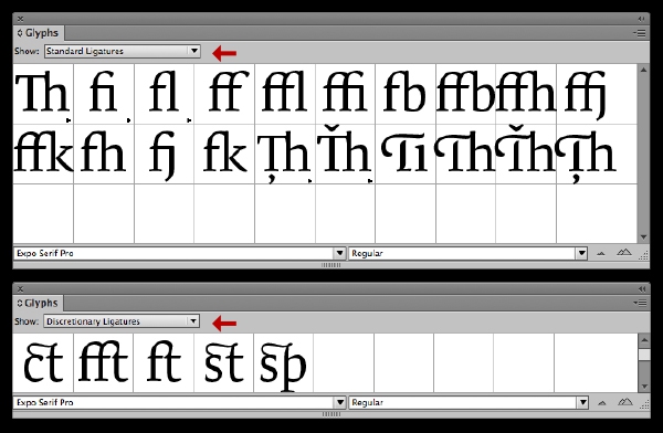 InDesign Glyphs Panel