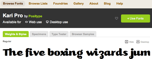 browsing for typekit fonts