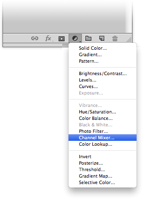 Choose Channel Mixer from the Adjustment layer drop down list.