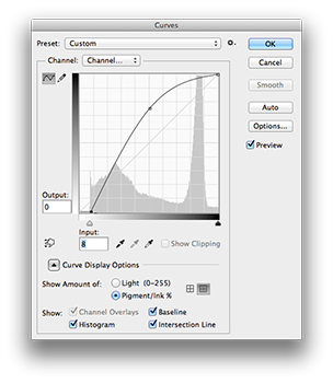 Use the Curves adjustment layer to increase the contrast of the Channel Mixer mask.