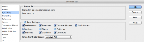 Photoshop Sync Settings Photoshop Sync Settings